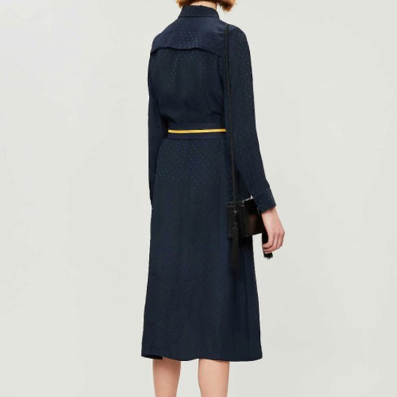 SOLD. Sandro Contrast Belt Woven Long Sleeve Dress - Picture 3 of 8